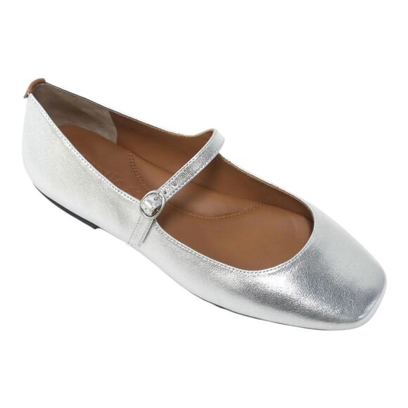 Gentle Souls Women's Wynona Leather Mary Jane Ballet Flats Silver Size 6 - Picture 1 of 4